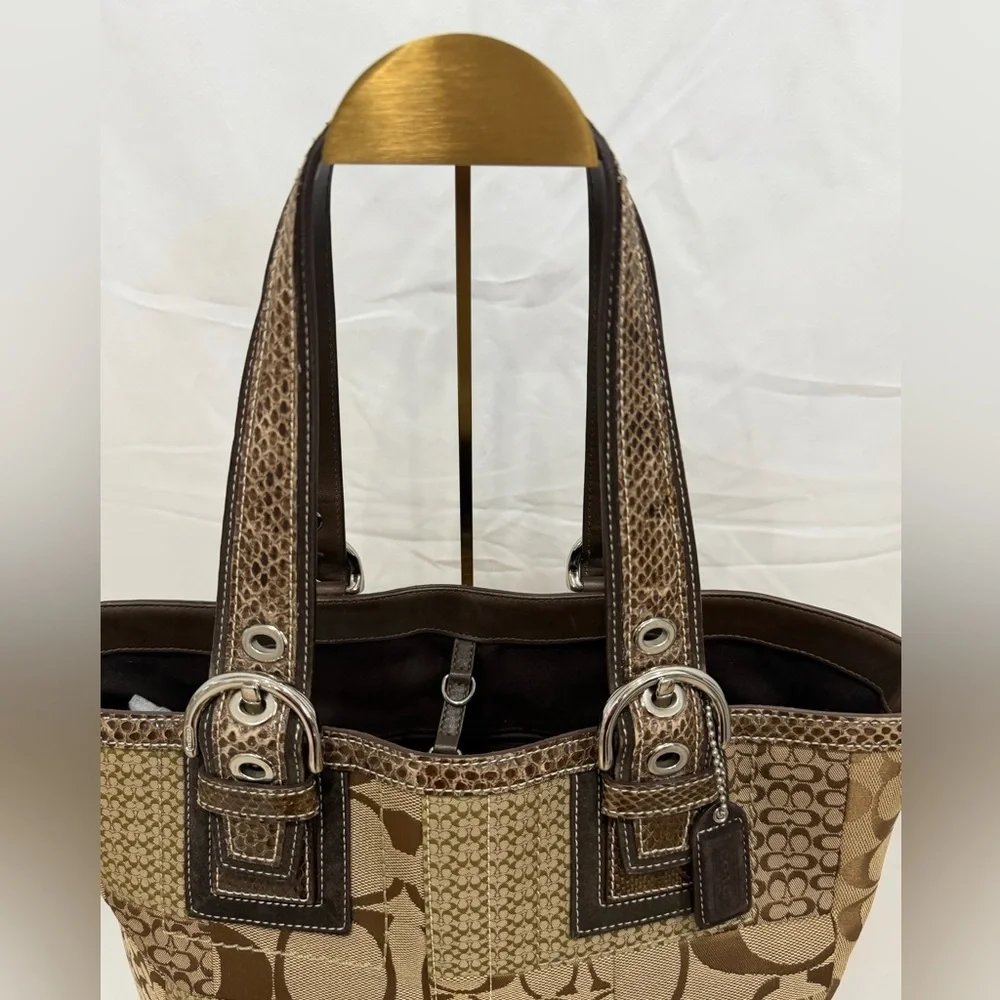 Coach Vintage Patchwork Signature Tote with Python Handles Rare Designer - Picture 14 of 15